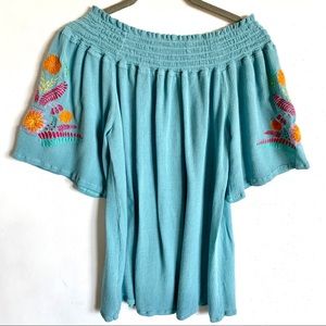 Southern Stitch Off Shoulder Embroidery Top
